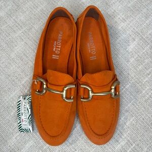 Parrot Women’s Genuine Leather Orange Suede Loafers Gold Chain Flats New